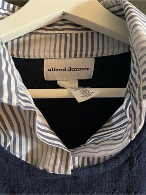 Alfred Dunner Blue and White Striped Button-Down Shirt